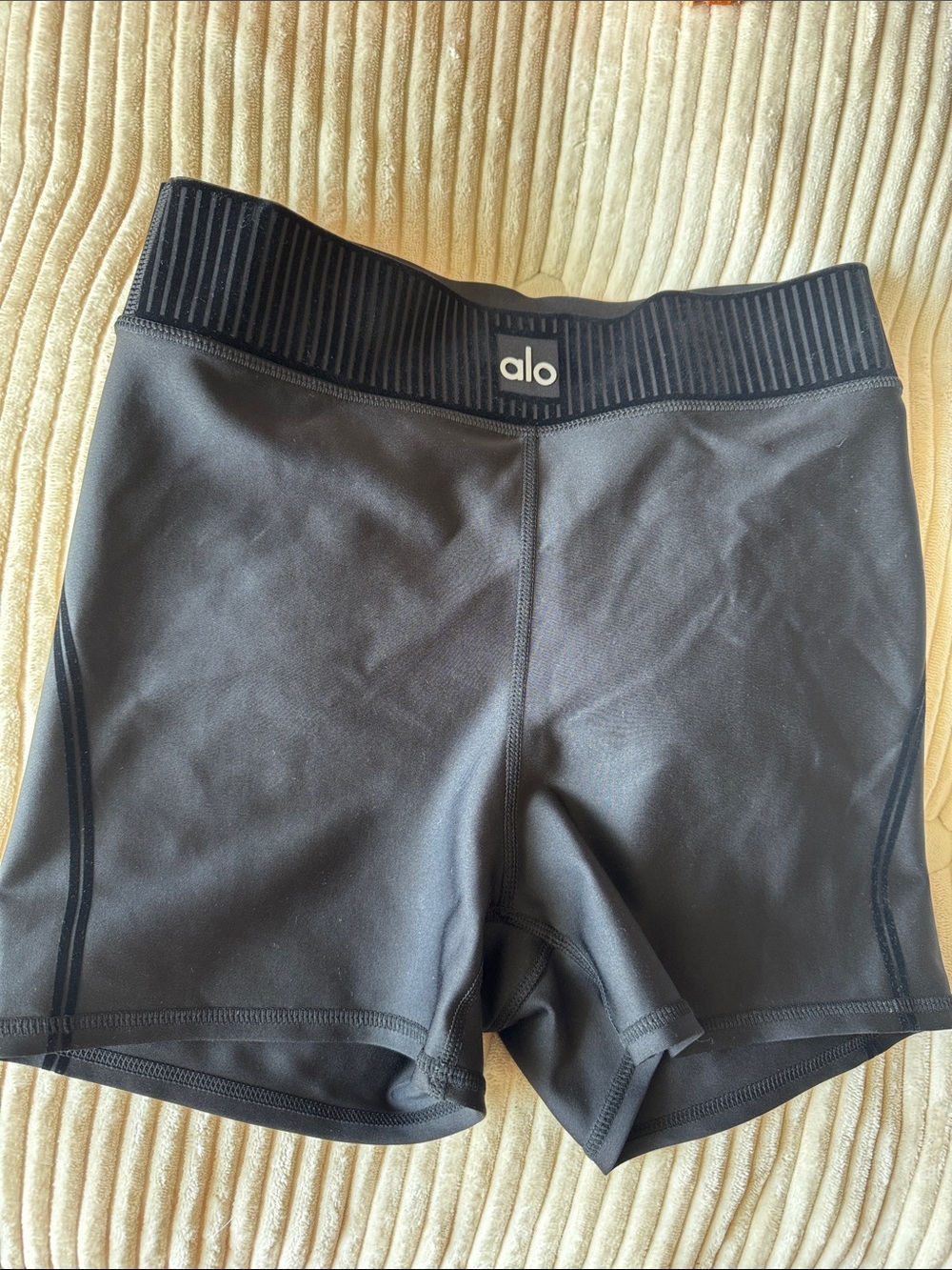 ALO Yoga Black Ribbed-Waist Bike Shorts